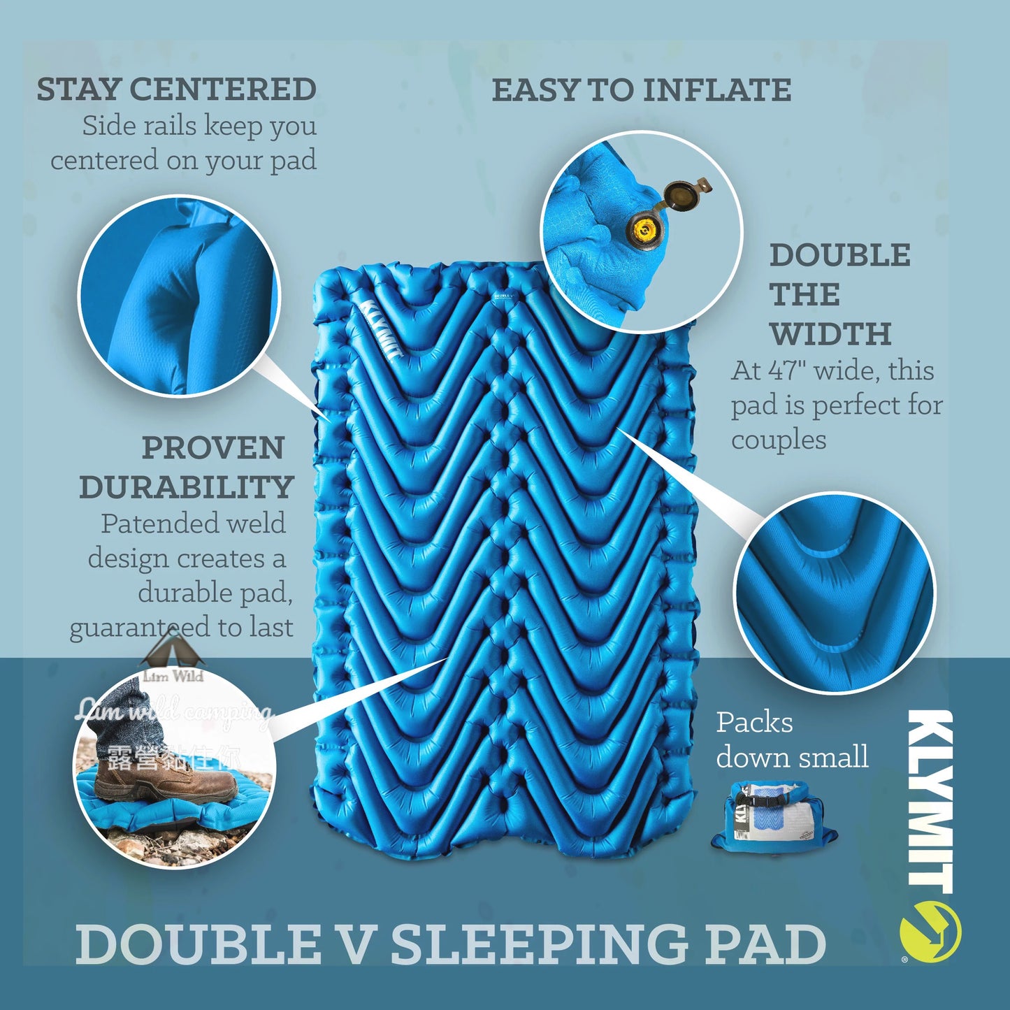 Klymit Double V Inflatable Sleeping Mattress / Sleeping Pad (2 Person)