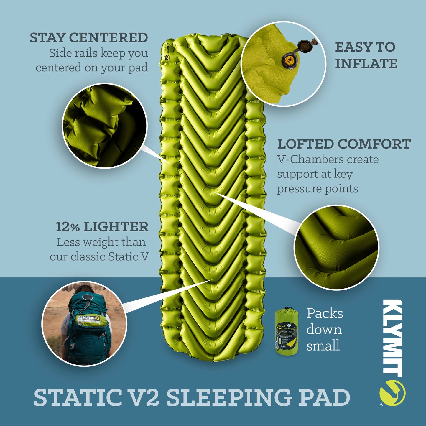 American brand Klymit Static V2 single inflatable sleeping pad mattress Sleeping Mattress 1 person