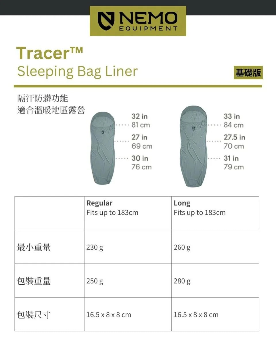2026款 Nemo Tracer Sleeping Bag Liner 睡袋內膽
