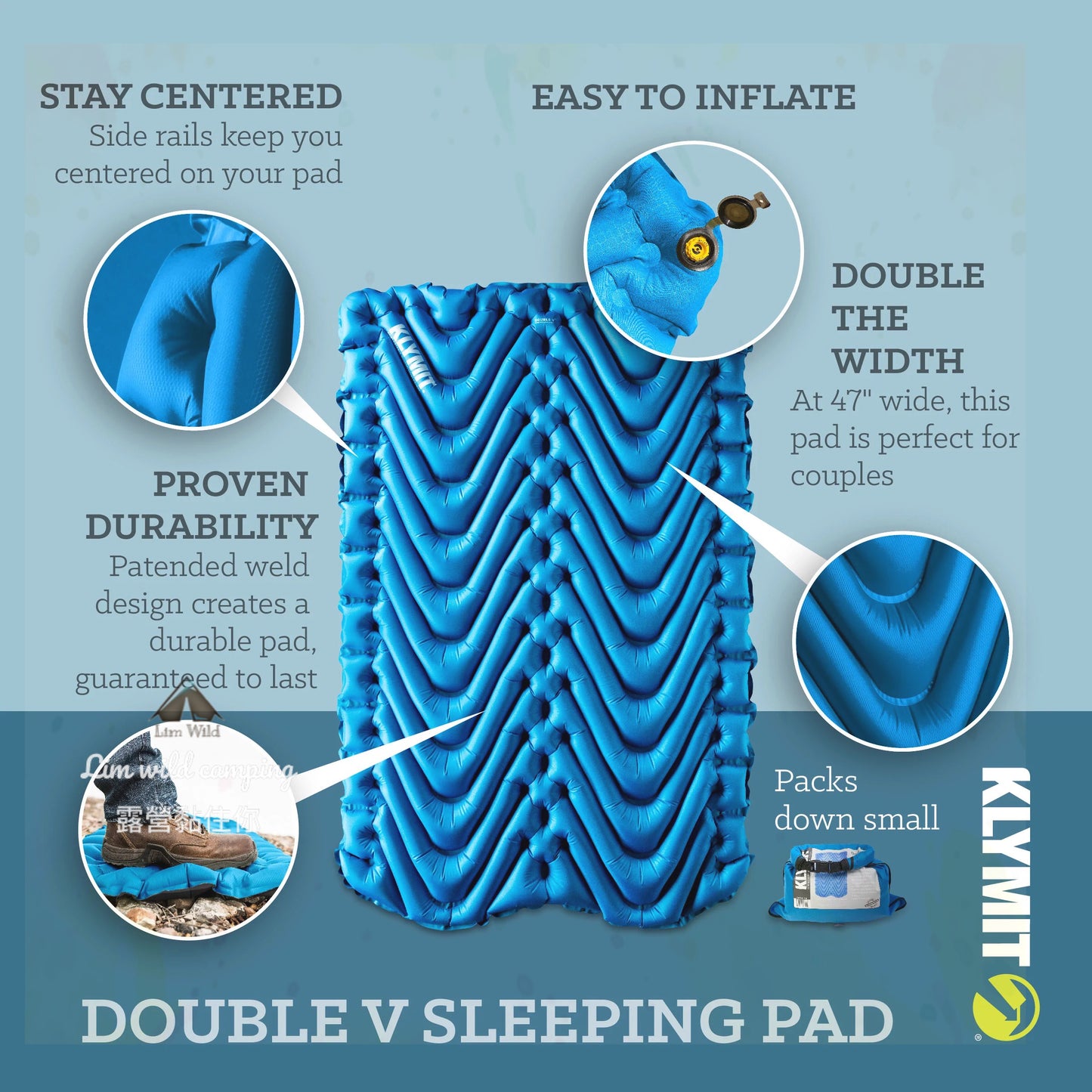 US Klymit Double V double inflatable mat inflatable mat Sleeping Mattress / Sleeping Pad (2 Person)